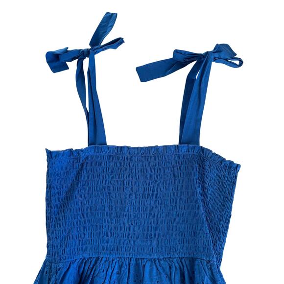 Blue Rain x Francesca’s Loretta Cobalt Blue Tie Strap Eyelet Mini Dress Large - Picture 3 of 9